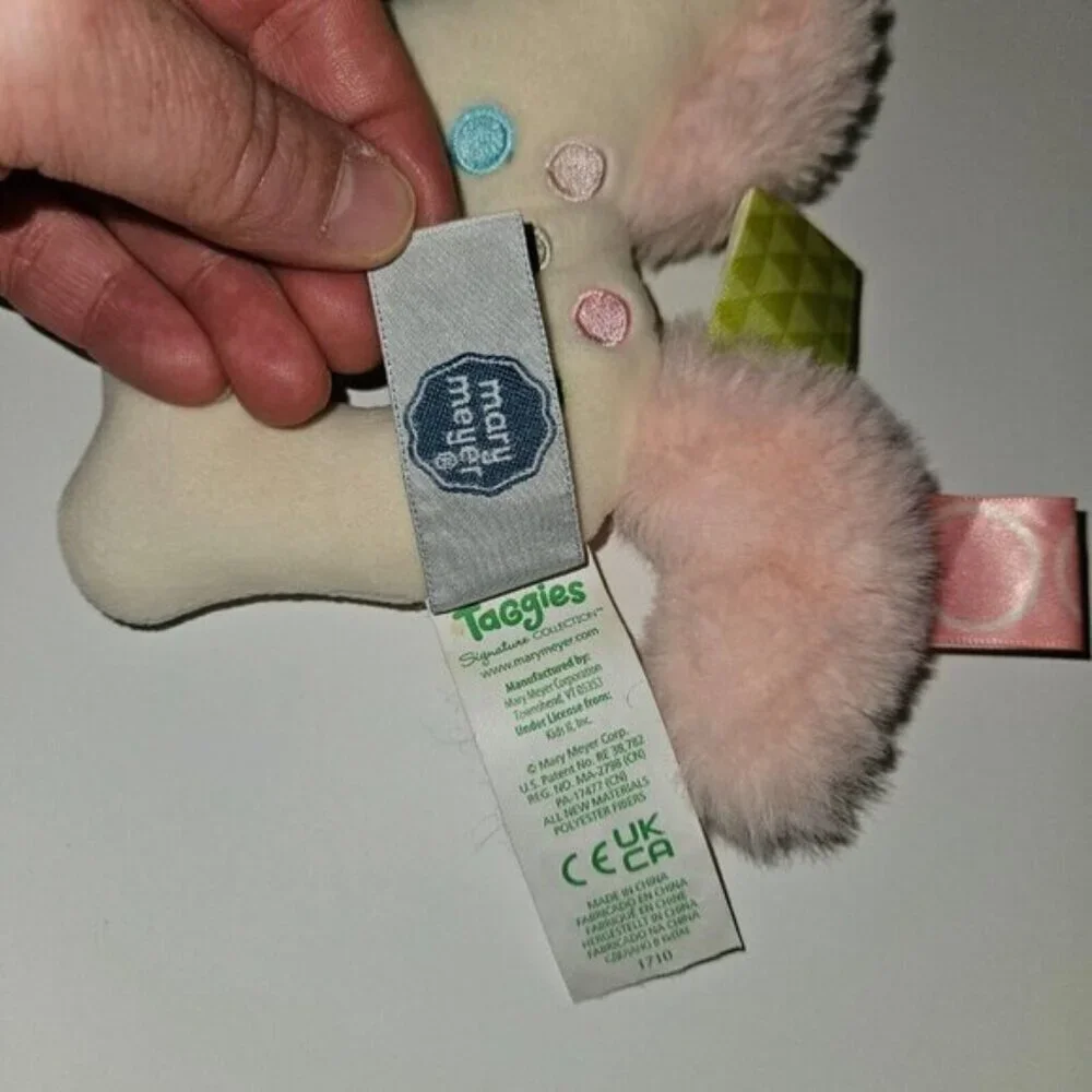Taggies Mary Meyer Painted Pony Rattle Plush Baby Toy White Horse Ring Loop Pink
